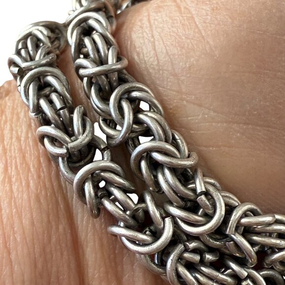 Vintage Sterling Silver Double Byzantine Bracelet With Clasp safety Chain - Picture 2 of 9